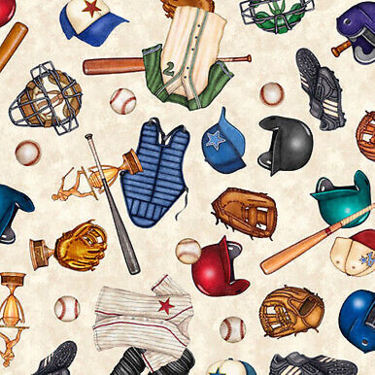 Americas Pastime Tossed Baseball Motifs on Cream by Quilting Treasures